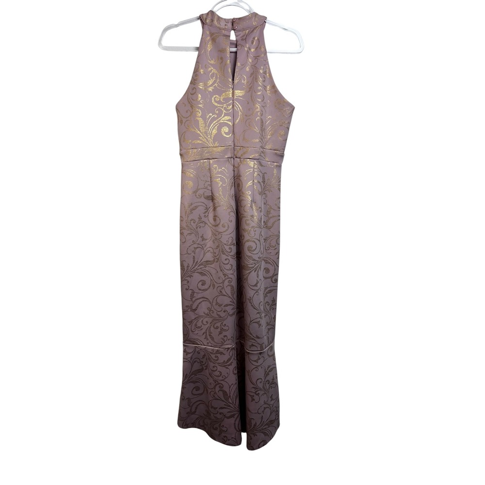 Enfocus Studio Mauve Gold Damask Halter High-Low Mermaid Gown Dress 10 - Picture 10 of 12